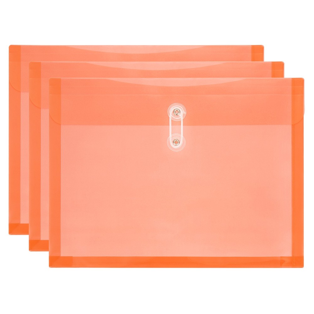 3-Pack Clear Plastic Poly Document Envelopes in Orange