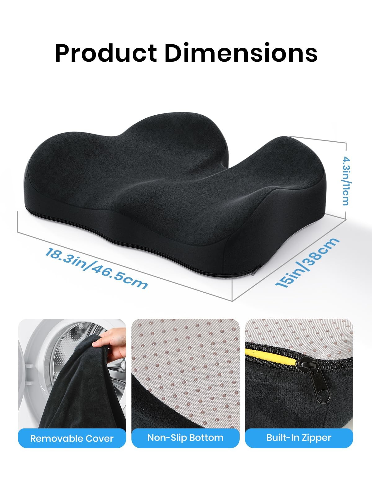Large Memory Foam Office Chair Cushion Seat Pad, Ergonomic Seat Cushion for S...
