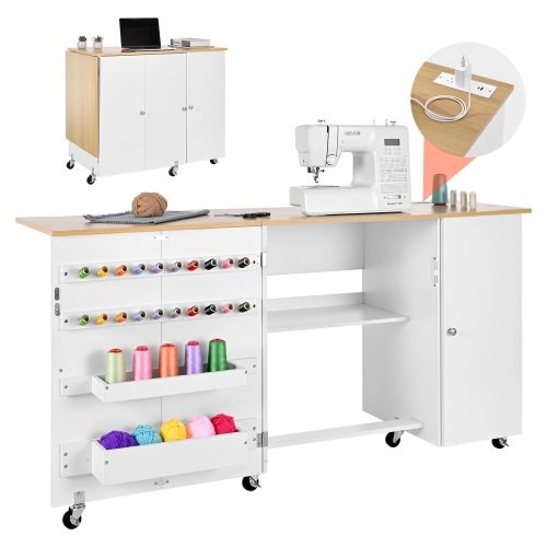 HOT/ Folding Sewing Table,Multipurpose Sewing Machine Table with Cabinet,Chargi