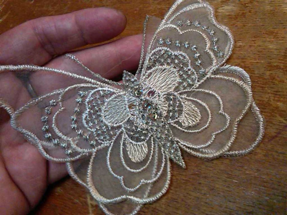 butterfly 5" sheer layered embroidered sequins beads 1pc