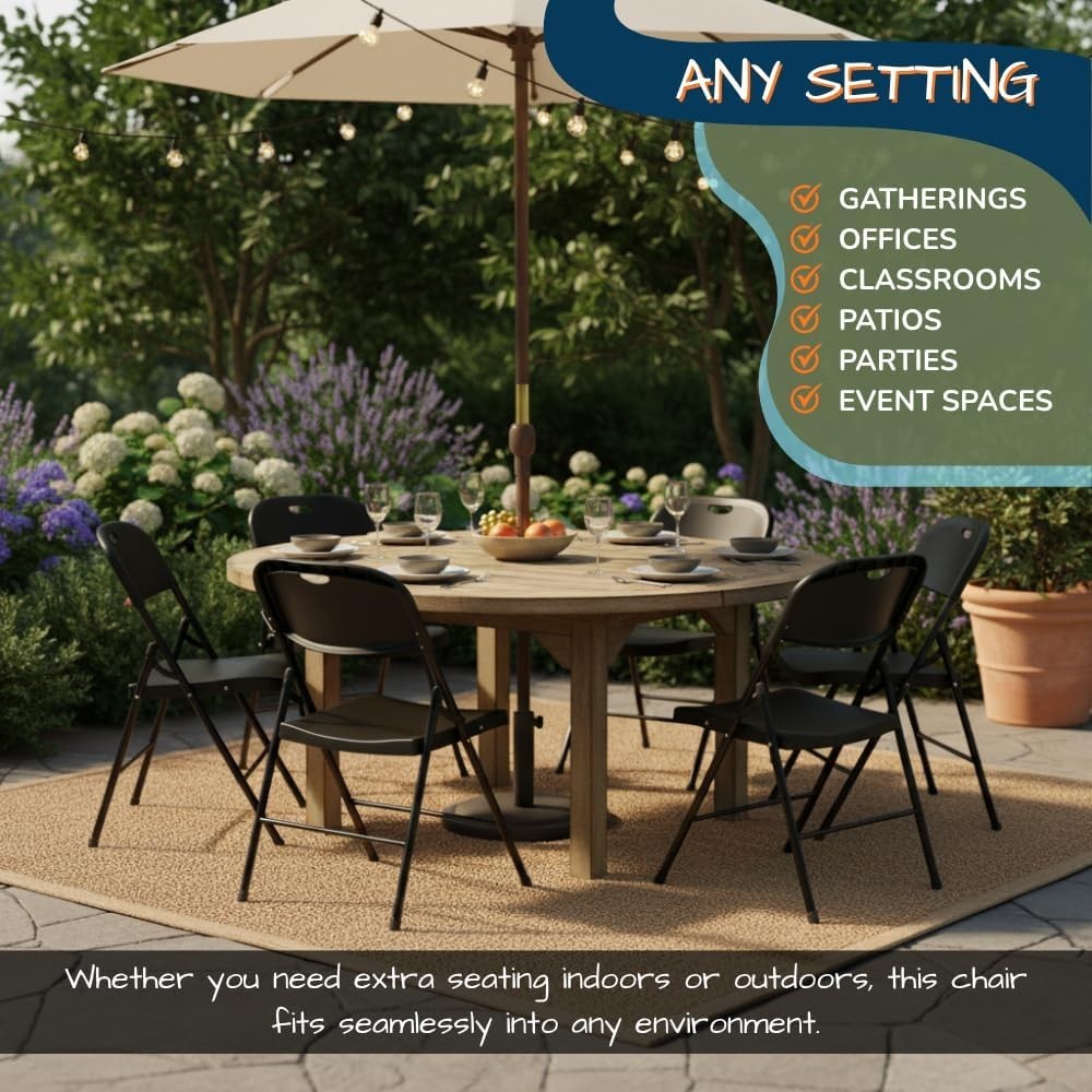 Heavy Duty Plastic Folding Chair for Events, Party, Wedding - 450lb Weight Limit