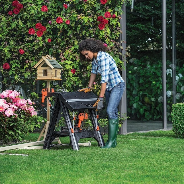 WORX Pegasus Work Table 25'' Portable Folding Workbench Black Orange