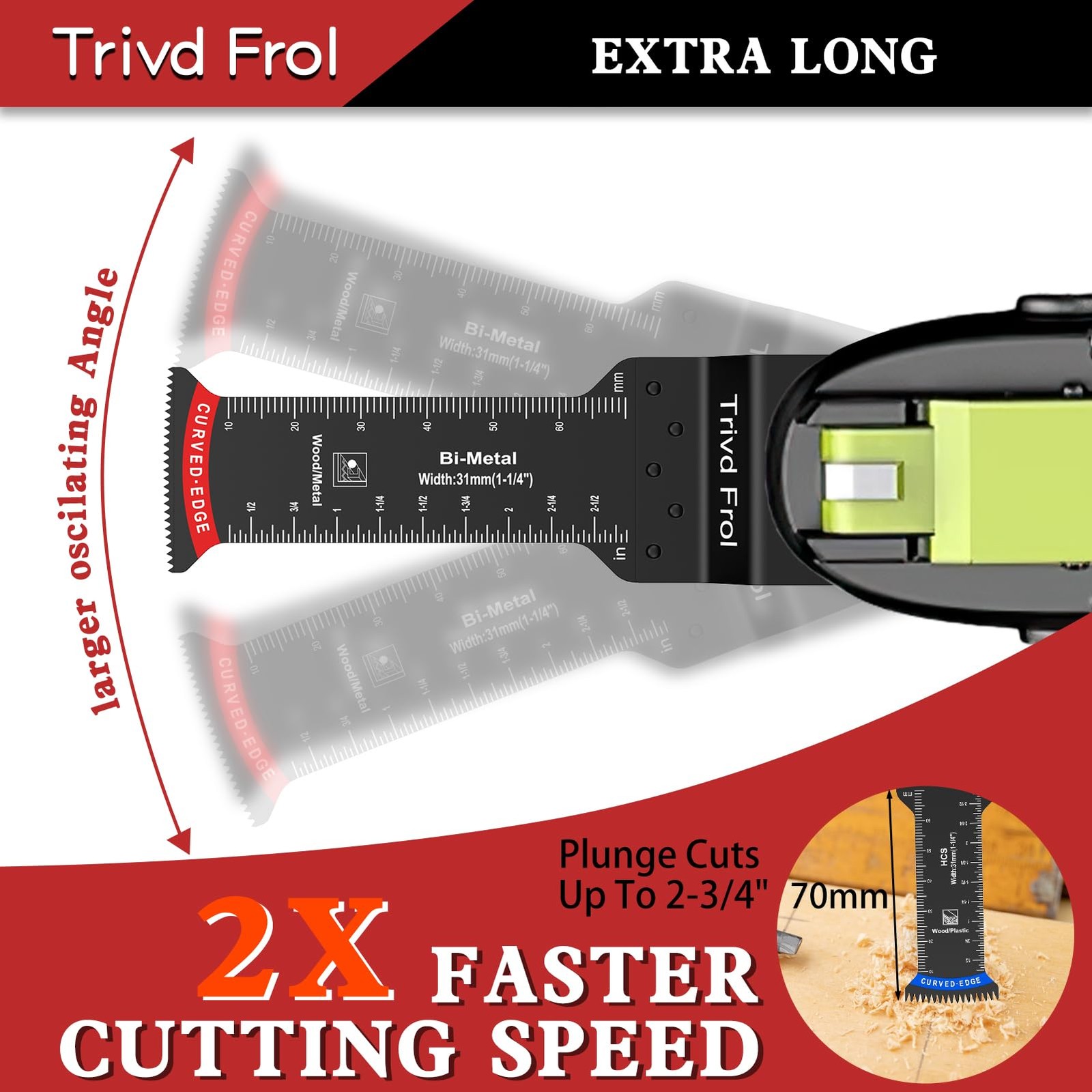 10 PCS Extra Long Oscillating Saw Blades, Curved Edge Bi-Metal and Black