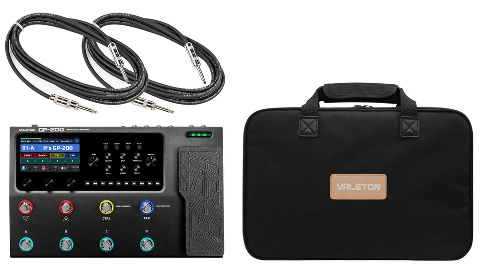 Valeton GP-200-K Bundle Multi-Effects Processor, 2x  Cables, and GPB-1 Bag Black