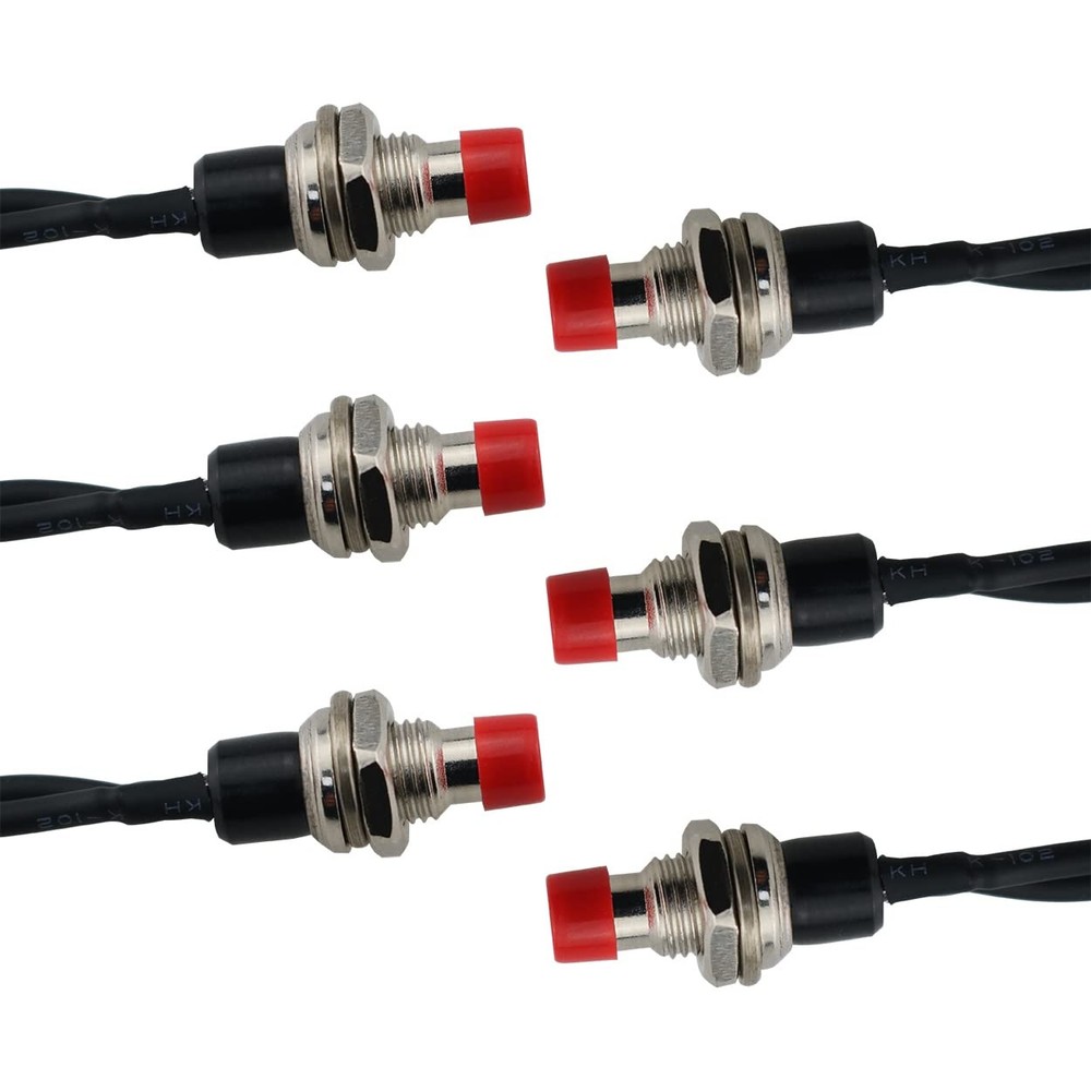 6 PCS Red Momentary Mini Push Button Switch Self Reset Non-Lock with Cable