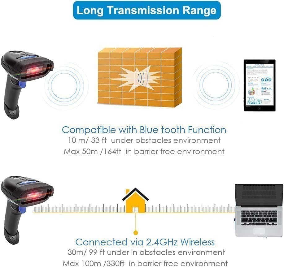 Bluetooth Barcode Scanner, Compatible with 2.4G Wireless & Bluetooth Function...