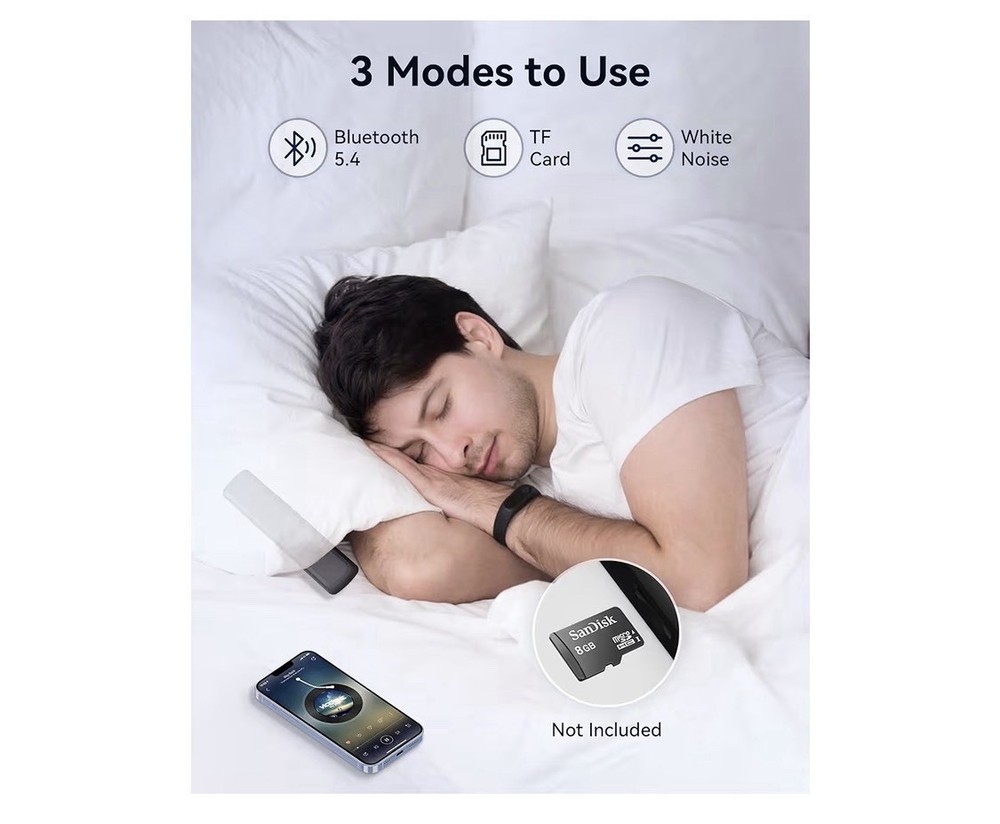 Under Pillow Speaker Bluetooth Bone Conduction Sleep Aid White Noise Timer Black
