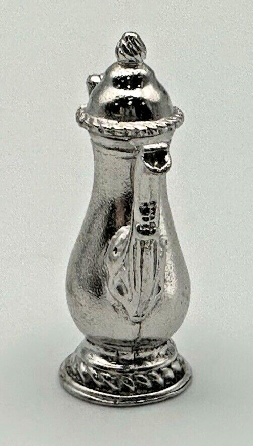 CW MINIATURE STERLING SILVER LIDDED COFFEE / TEA POT - SCROLL HANDLE - TOP OPENS