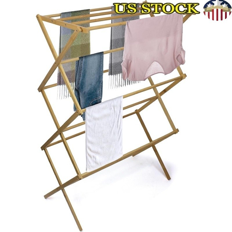 Bamboo Drying Rack Eco-Friendly Collapsible Space Saving Multi-Purpose Dryer New