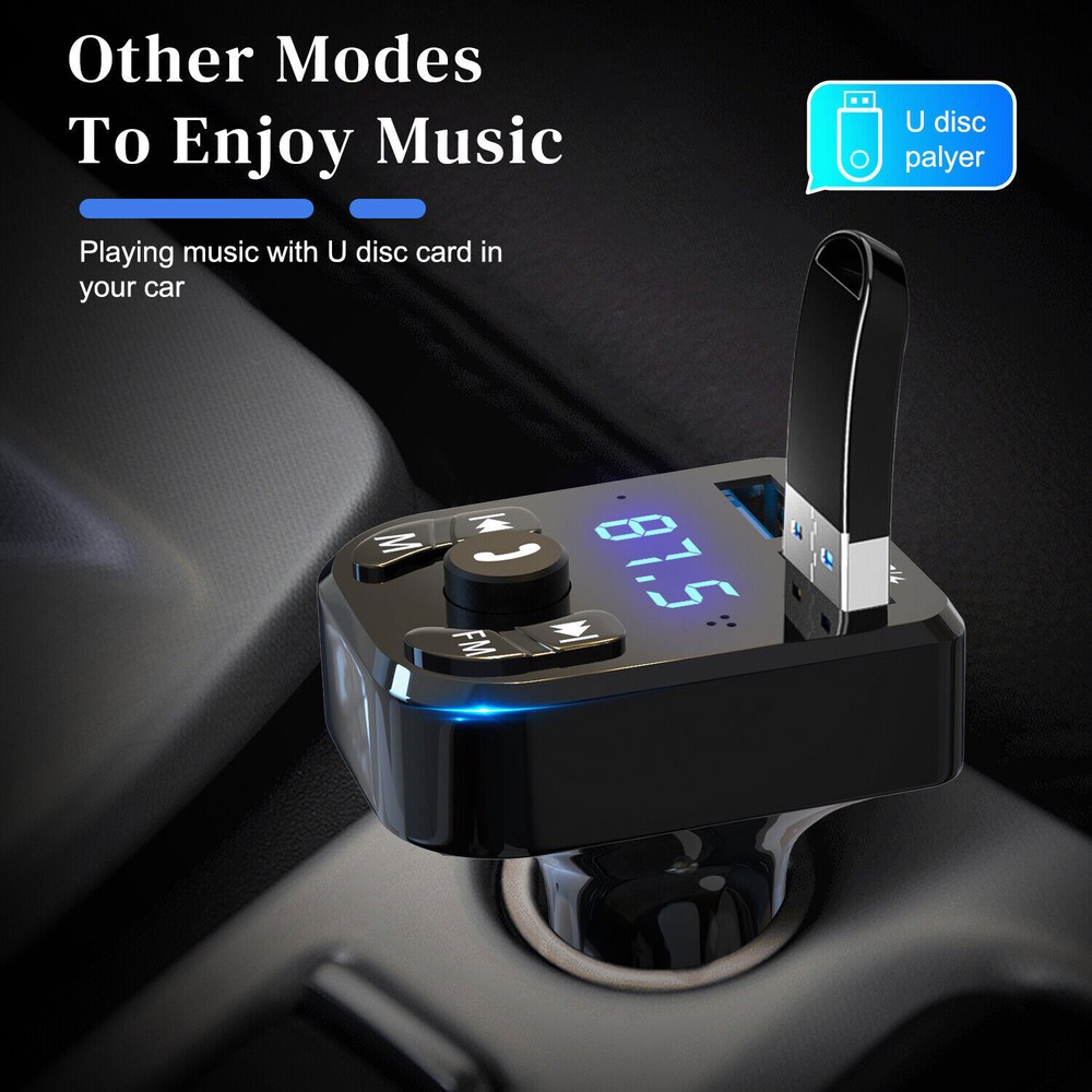 2PCS Bluetooth 5.0 Car Wireless FM Transmitter Adapter 2USB PD Charger AUX Hands