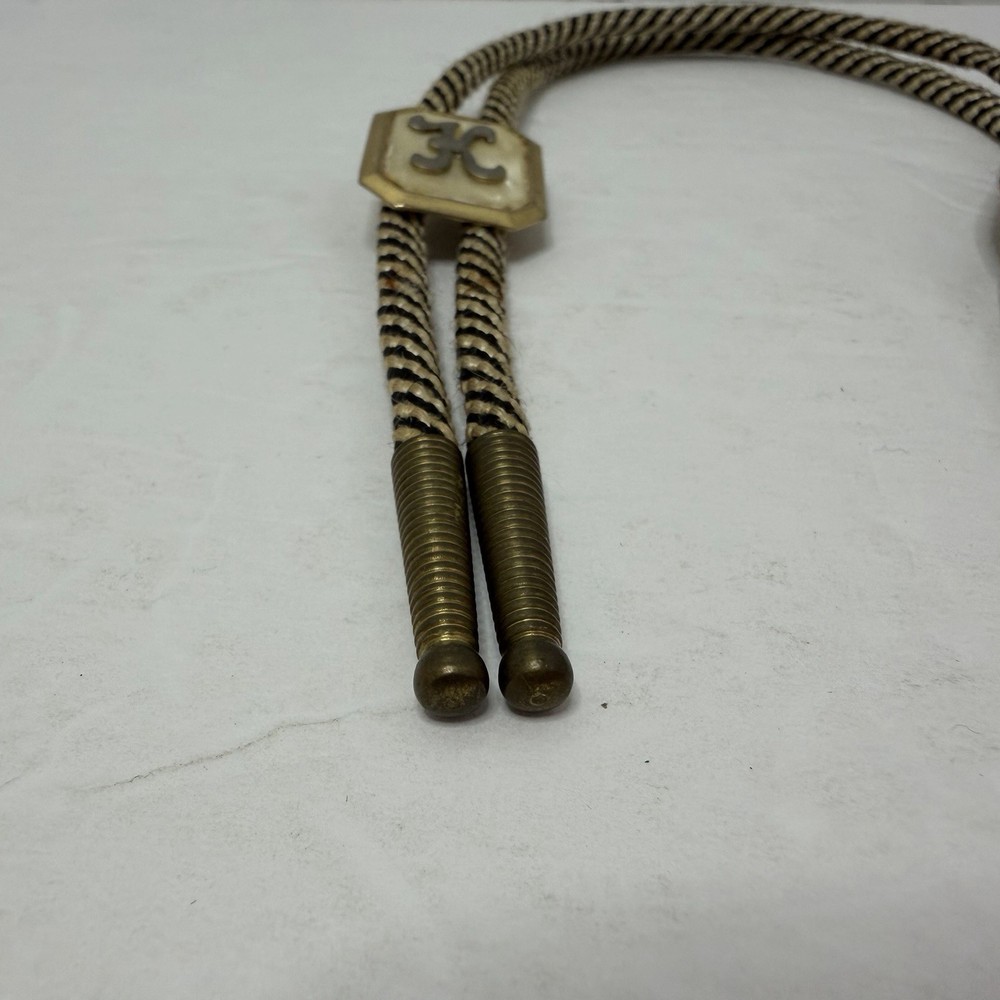 Bolo Tie Monogram INITIAL K Gold Tone Black Look