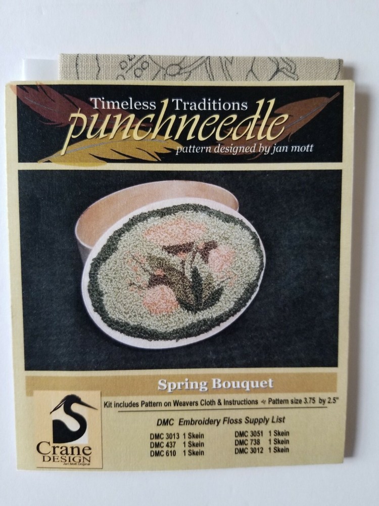 Crane Design ~ PUNCH NEEDLE PATTERN ~ Timeless Traditions Spring Bouquet