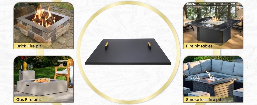 FEBTECH 34" Square Fire Pit Snuffer Lid for 32" FirePit with Wooden Handles