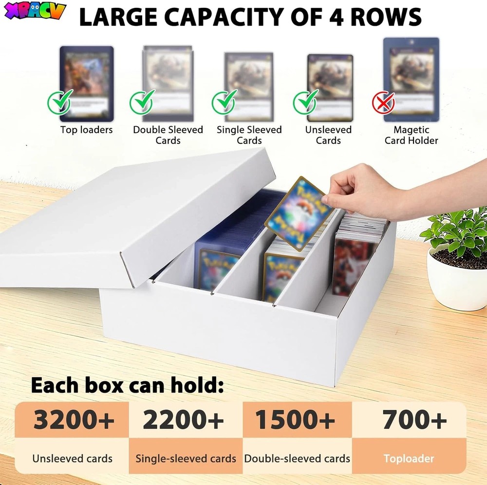 5-Pack Toploader Trading Card Storage Box, 4 Row 3200 Count White Cardboard Stor