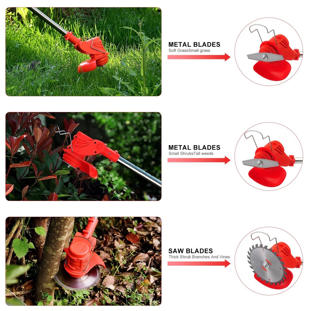 Weed Wacker Cordless Electric Brush Cutter Stringless Weed Eater with 2 Types...