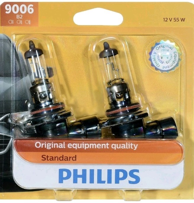 Philips 9006 Standard Halogen Replacement Headlight Bulb, 2 Pack 9006B2 (JS18)