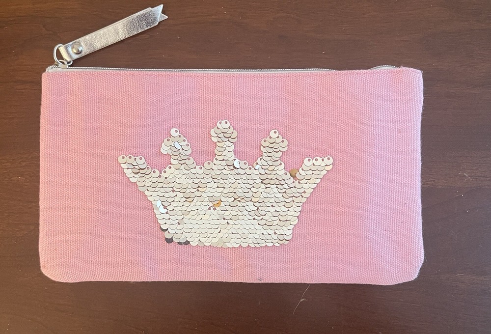 Reversible Flip Sequin Crown Zip Pouch Pink