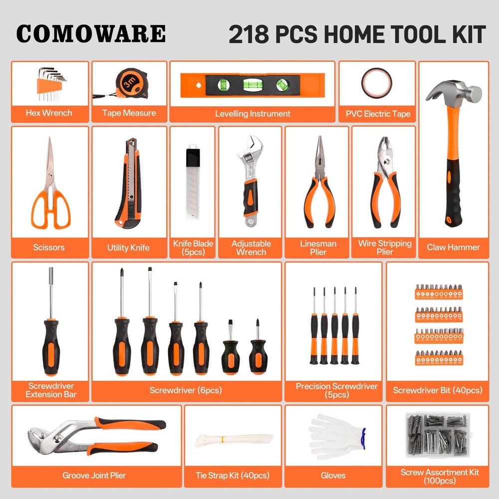 218 Pcs Home Tool Kit - Basic Household Hand Tool Set, Truck Tool Kit Socket ...