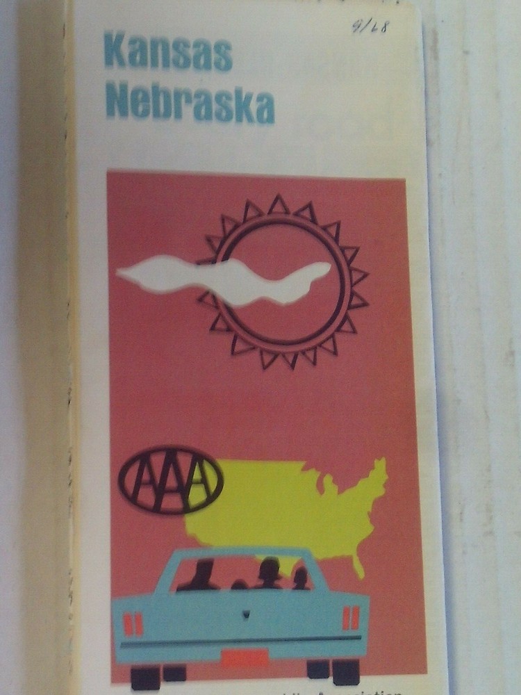 1968 Road Map Kanas & Nebraska AAA....