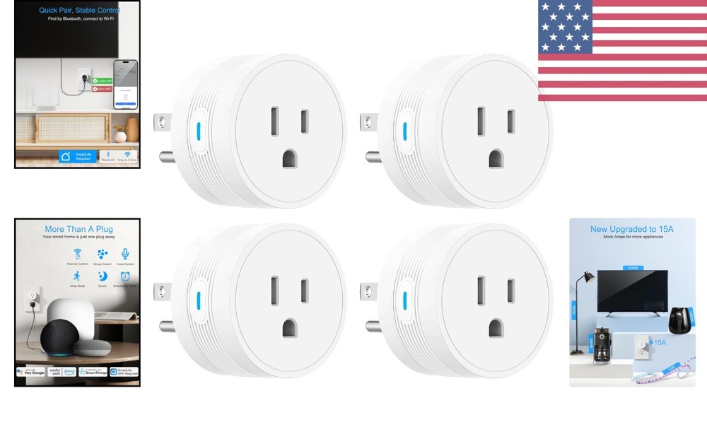 Powerful Bluetooth & Wi-Fi Smart Plug - Alexa & Google Assistant Ready 4-Pack