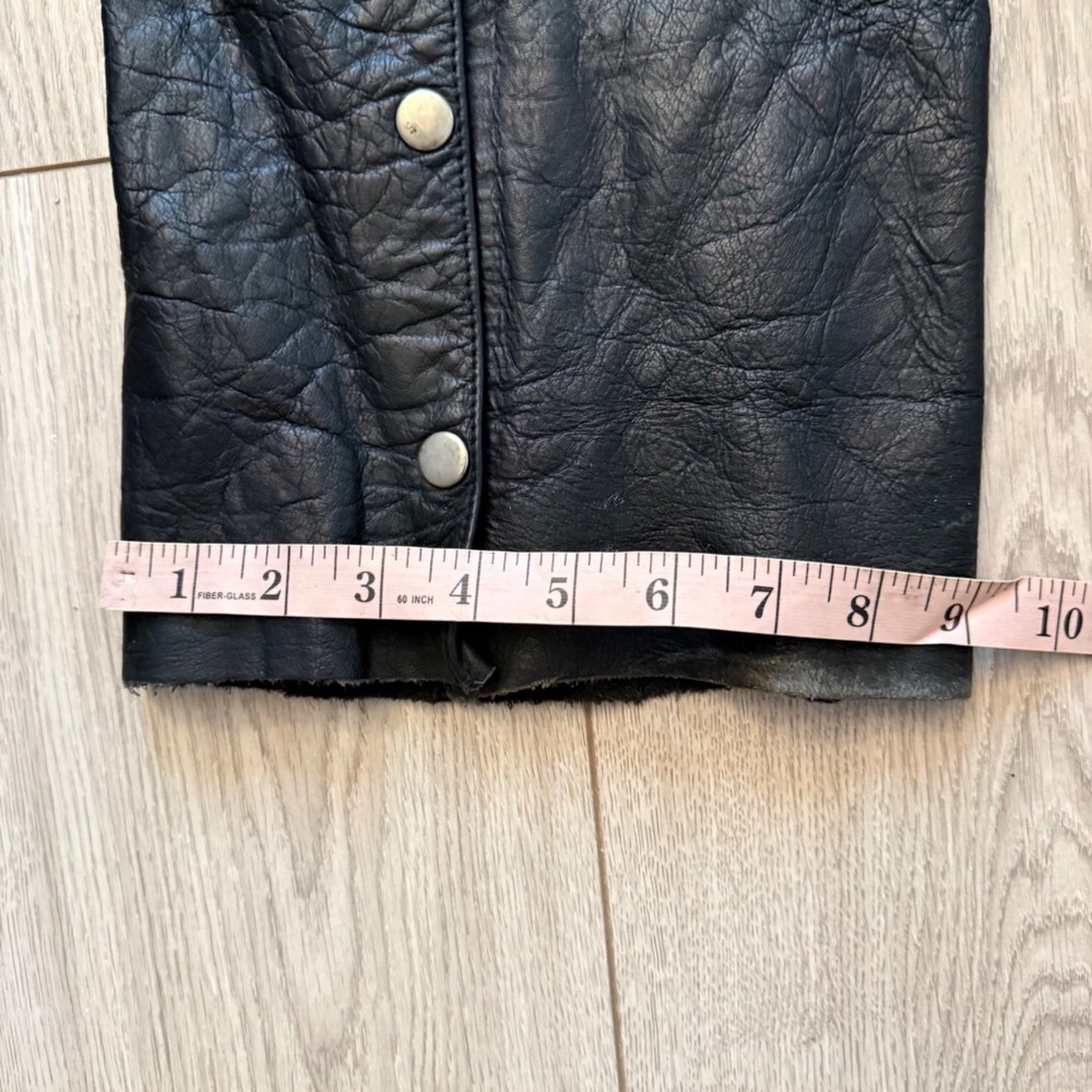 Black Leather Motorcycle Chaps With Adjustable Waist & Snap Closure