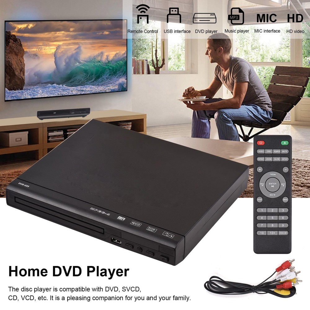 Universal Voltage DVD Player with Remote Control AV Cable Full Accessory Set