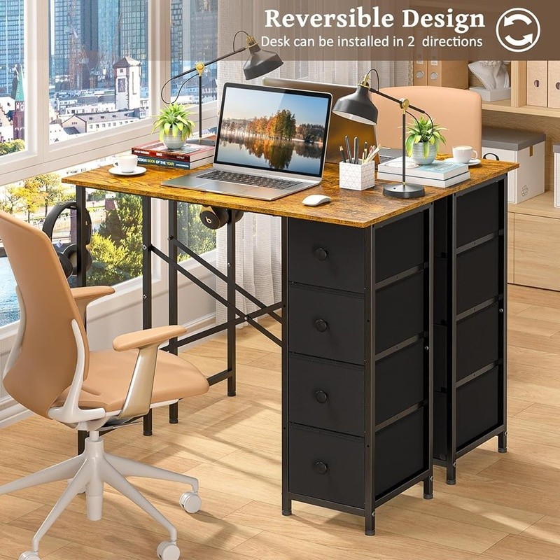 Small Office Desk 4 Drawers Storage Computer Table Easy Assembly Modern Design