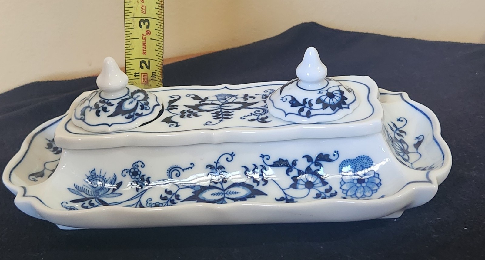 Blue Danube Onion Double Inkwell Set With 2 Lids