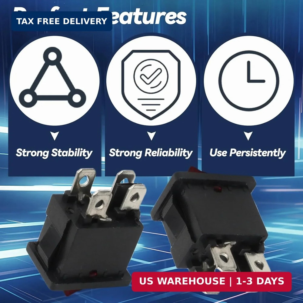 5 Pack Mini Rocker Switch, On-Off Power Switch Red Button 4 Pin Toggle Switch, L