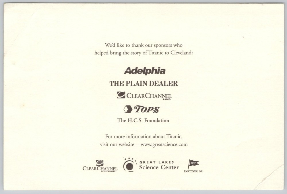 White Star Line First Class Card