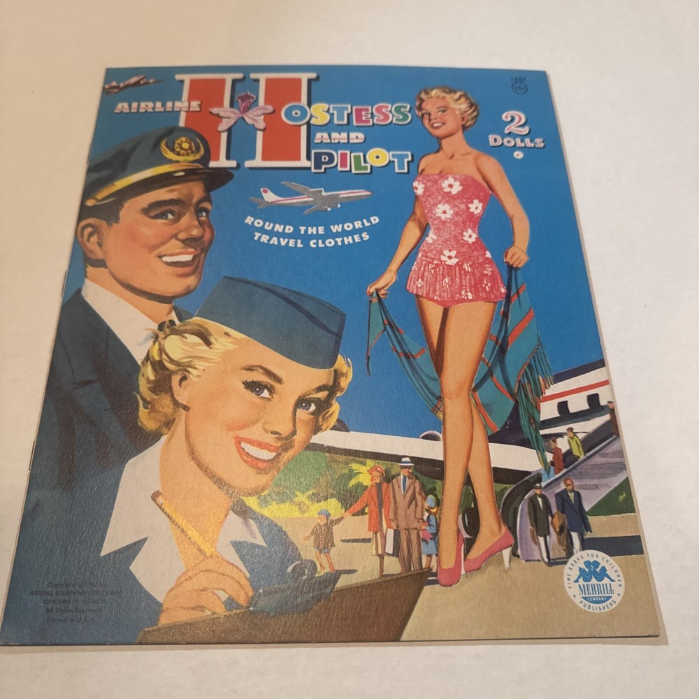 Airline Hostess And Pilot Paper Dolls Merrill original