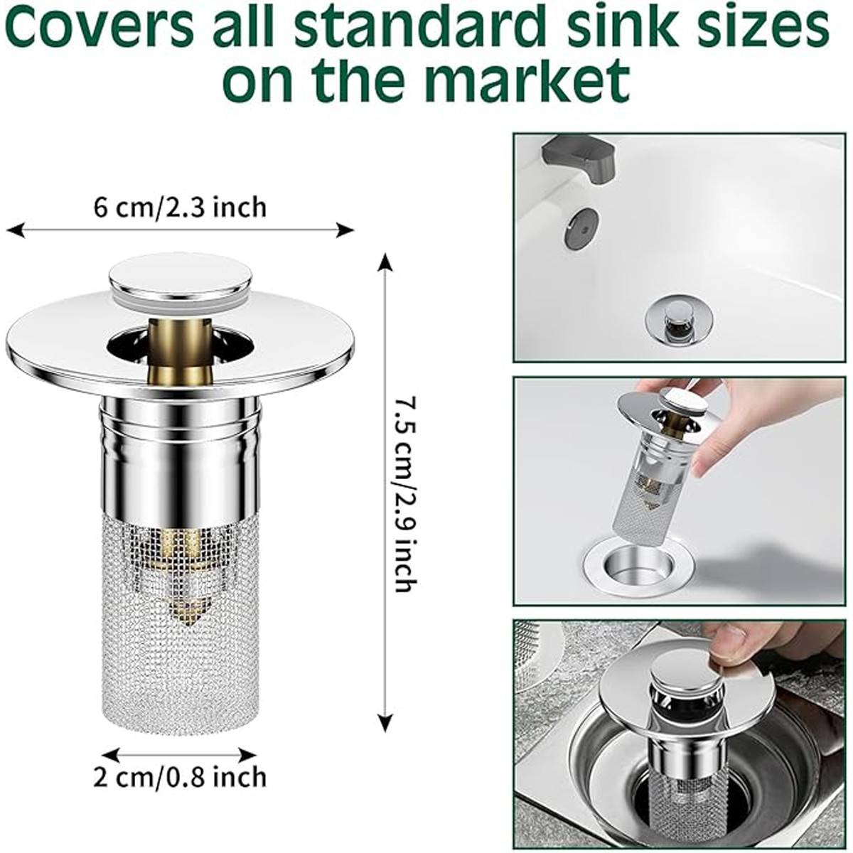 2 Pcs Bathroom Sink Stopper Hair Catcher Bathroom Pop Up Sink Drain Filter