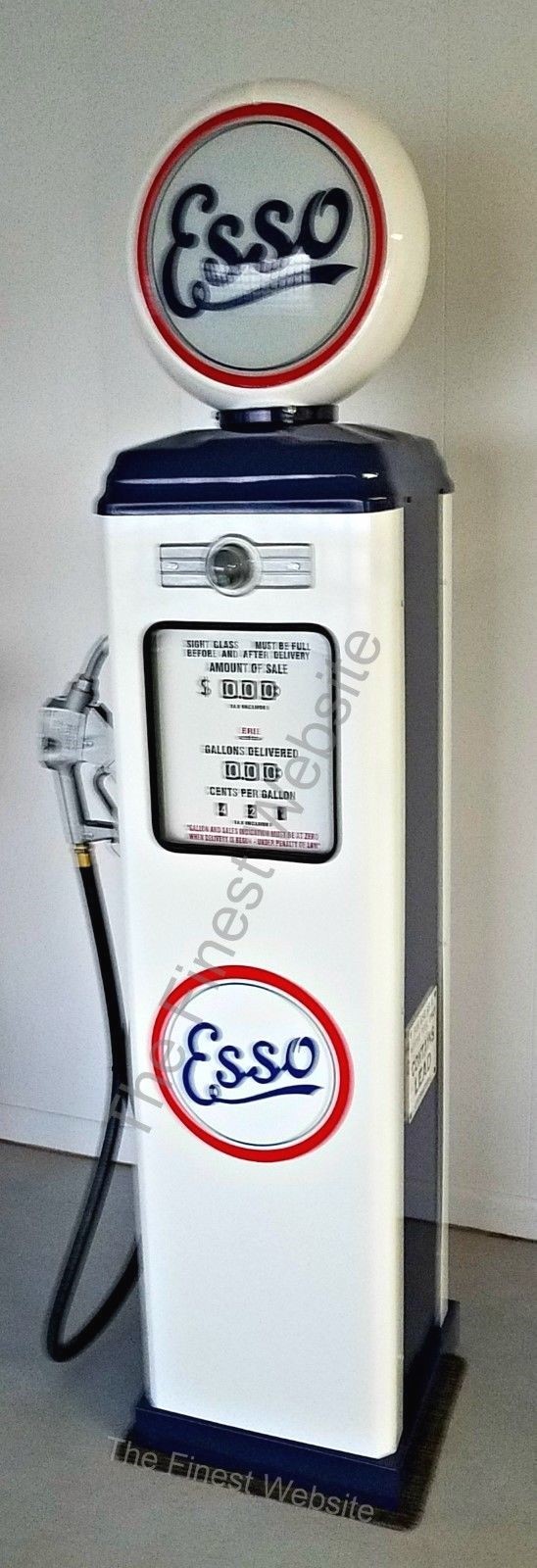 NEW REPLICA ESSO GAS PUMP - ANTIQUE OIL REPRODUCTION (WHITE & BLUE) FREE SHIP*