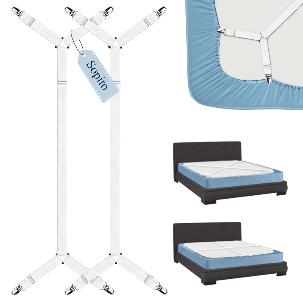 Bed Sheet Straps Adjustable Fasteners Corner Clips Holder 2pcs