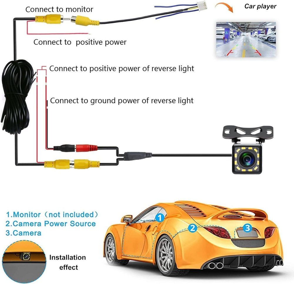 Car Backup Camera Rear View Camera 12-LED Night Vision Waterproof Reverse Camera