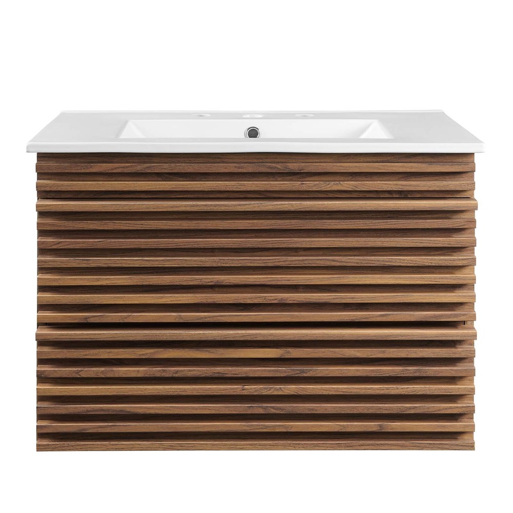 Modway Render 30" Wall-Mount Bathroom Vanity in Walnut White