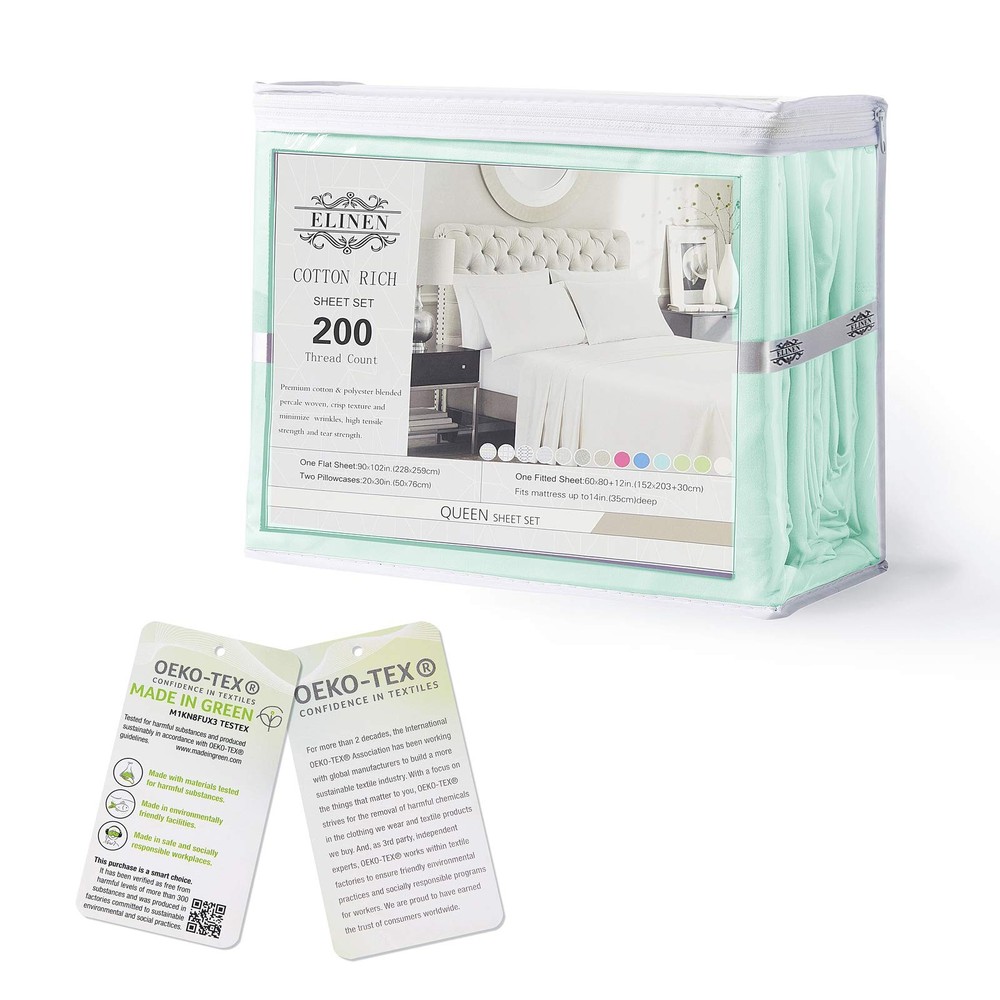 Queen Percale Bed Sheets, 200 Thread Count Cotton Polyester Blend Sheet,Wrink...