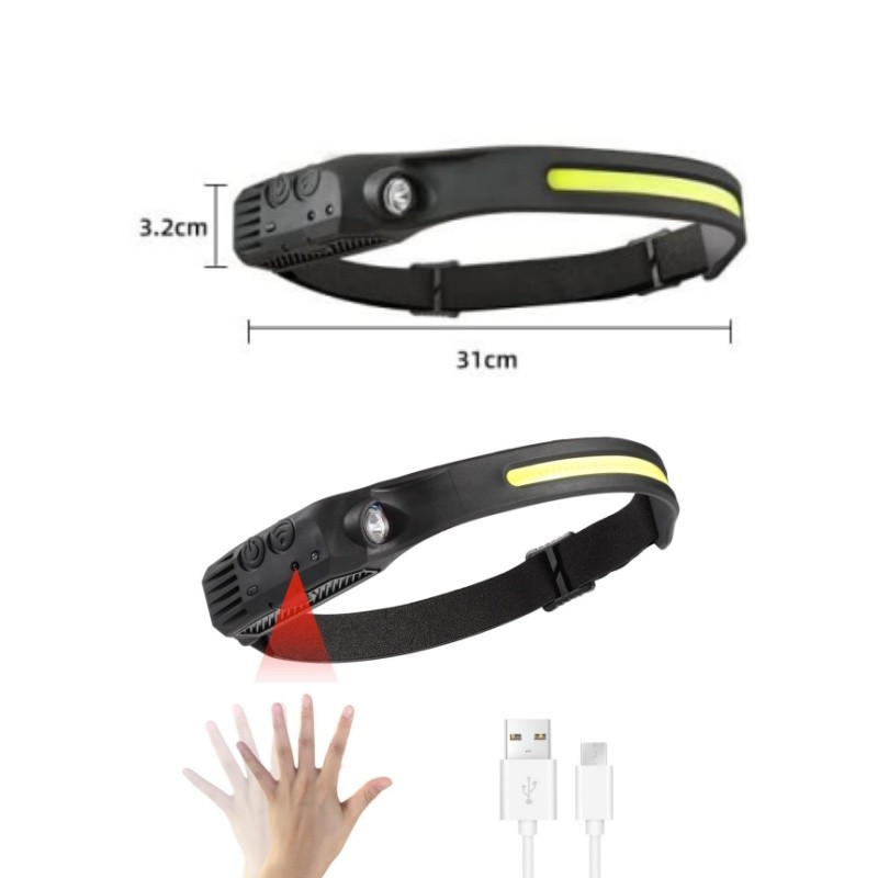 Sensor Headlamp COB LED Head Lamp Flashlight USB Rechargeable Head Torch - 2 Pcs