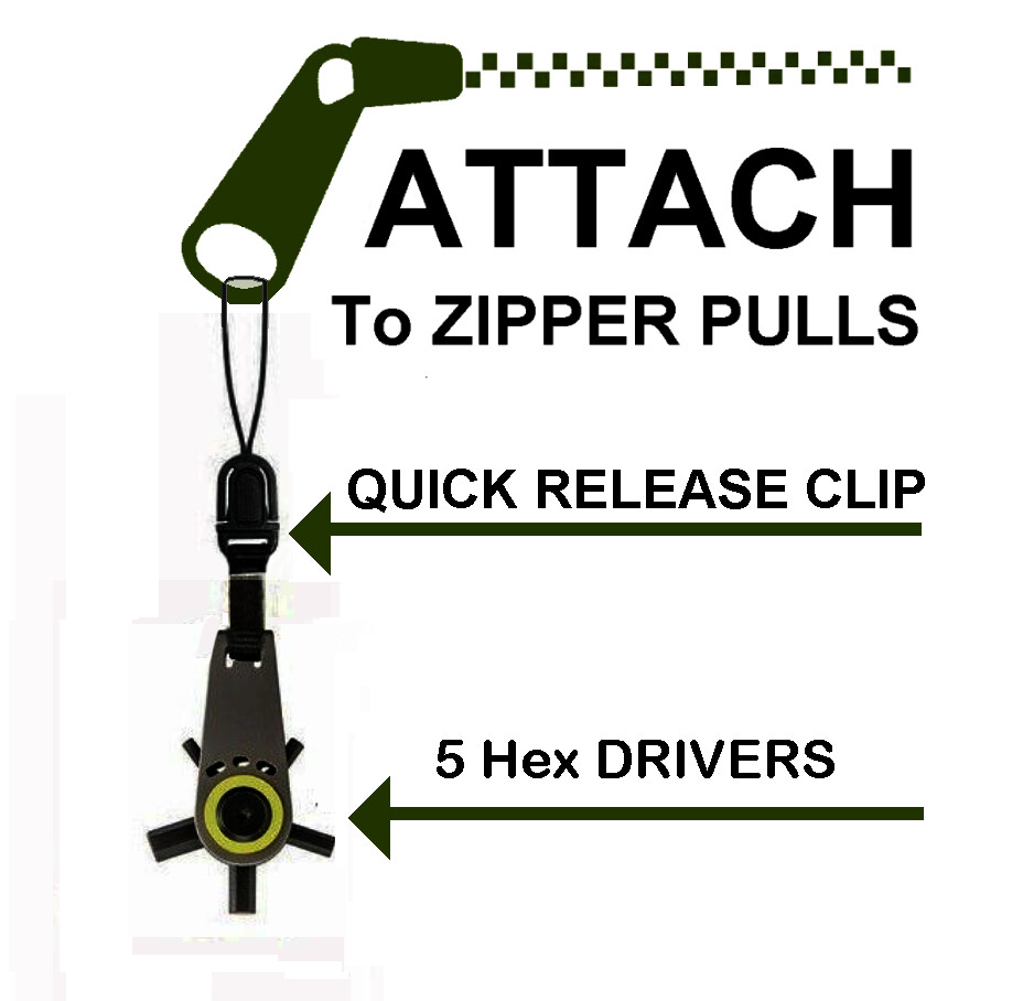 Guildsman Survival Hex Key Tool Zipper Pull ~ Attach to a COAT, Case Zipper pull