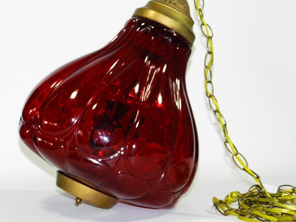 Vintage Ruby Red Glass Swag Hanging Light