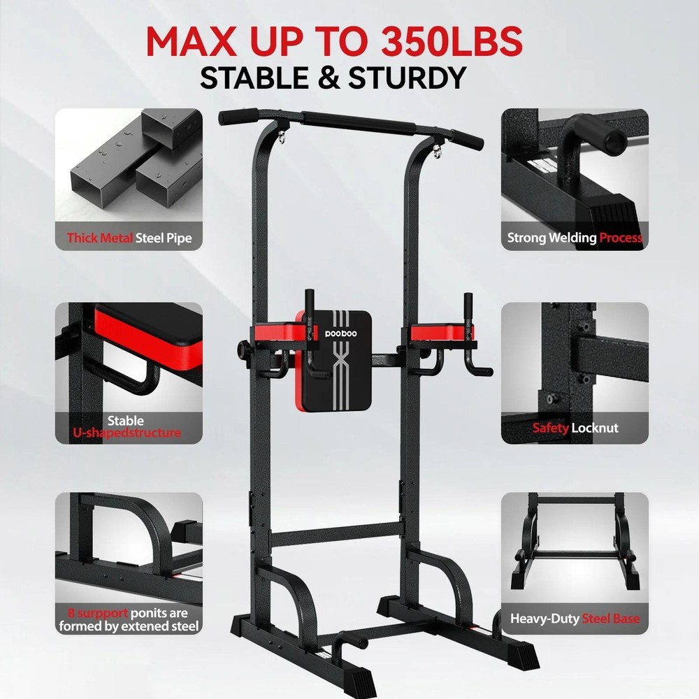 Home Gym Power Tower Workout Station Pull-Ups Dips Push-Ups Triceps ABS Back...