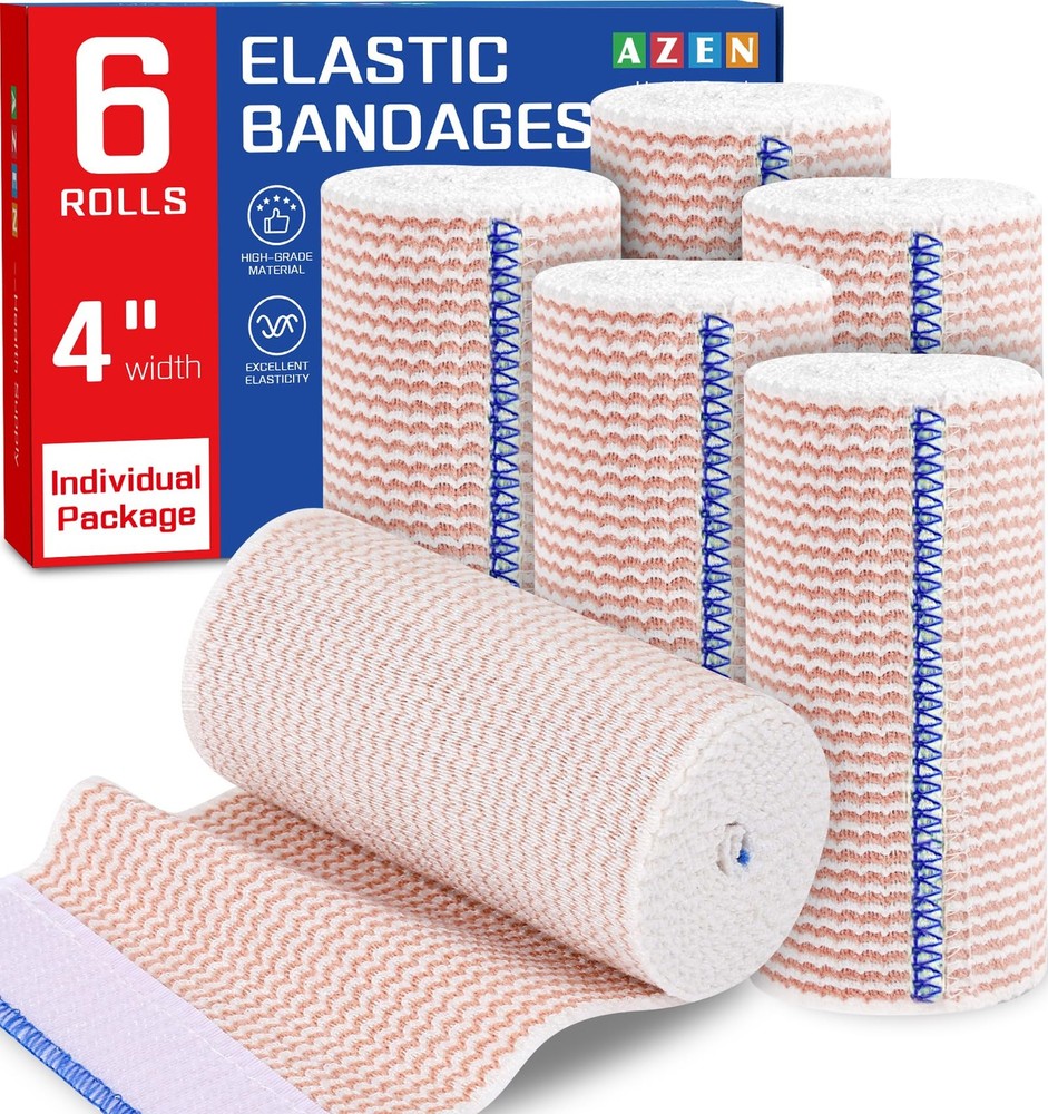 6 Pack 4" Elastic Compression Bandage Wrap Latex Free Reusable Support