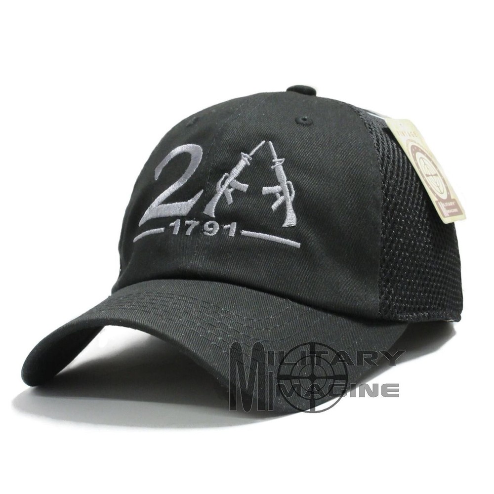 2nd Amendment 1791 American Flag 2A Hat Black Micro Mesh Tactical Cap