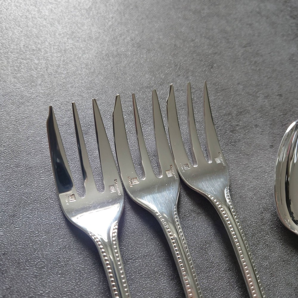 Christofle Perles 6pcs Silverplated Flatware Cake Fork Coffee Spoon Excellent ②