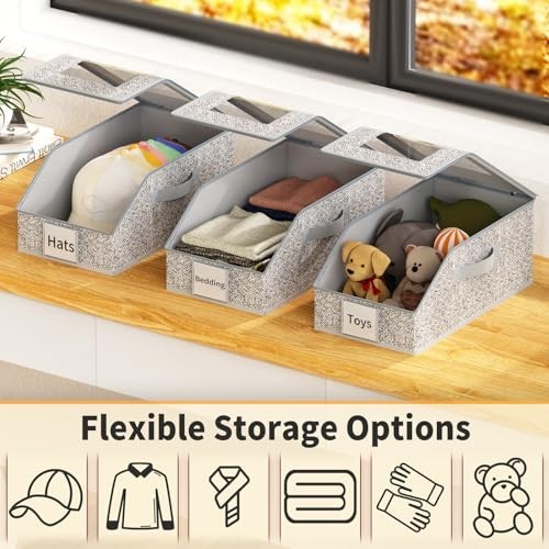 3 Pack Stackable Baseball Cap Organizer with Clear Lid - Foldable Hat Storage Bo