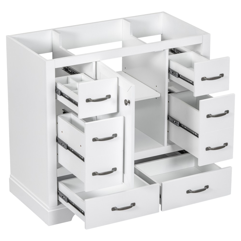 Bathroom Vanity Base Cabinet Six-Drawer Design Features Adjustable Shelves