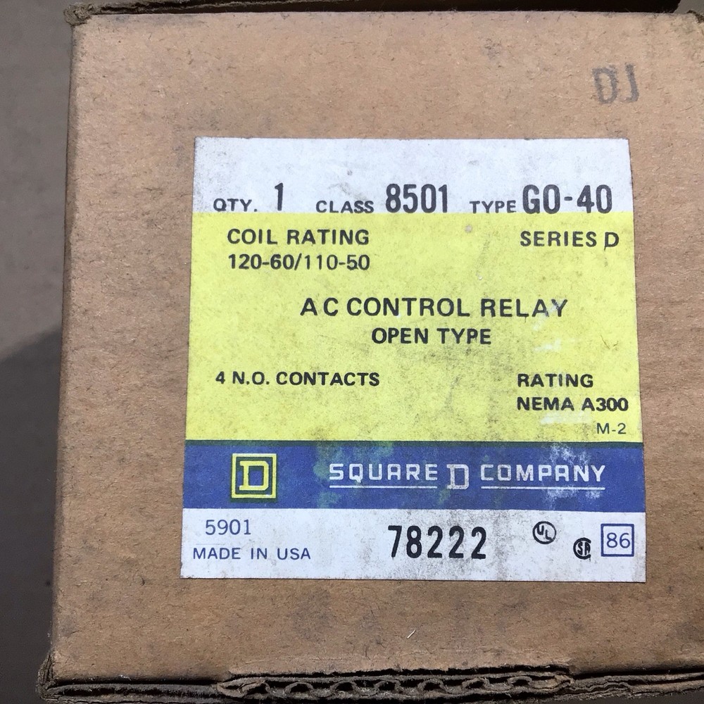 SQUARE D AC CONTROL RELAY CLASS 8501 GO-40
