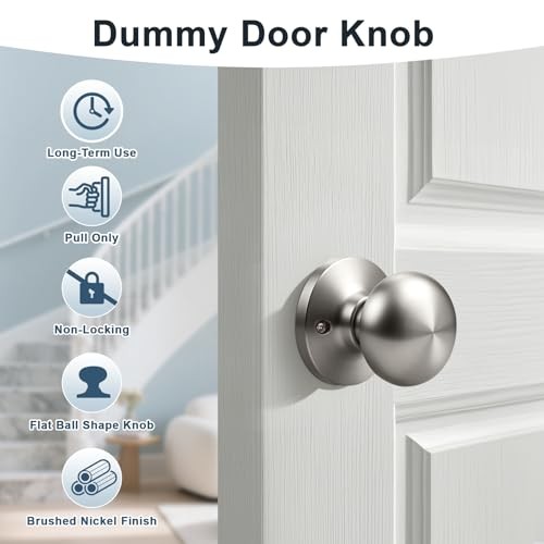Dummy Door Knobs, Interior Single Sided Door Knob Round Dummy 2 Brushed Nickel