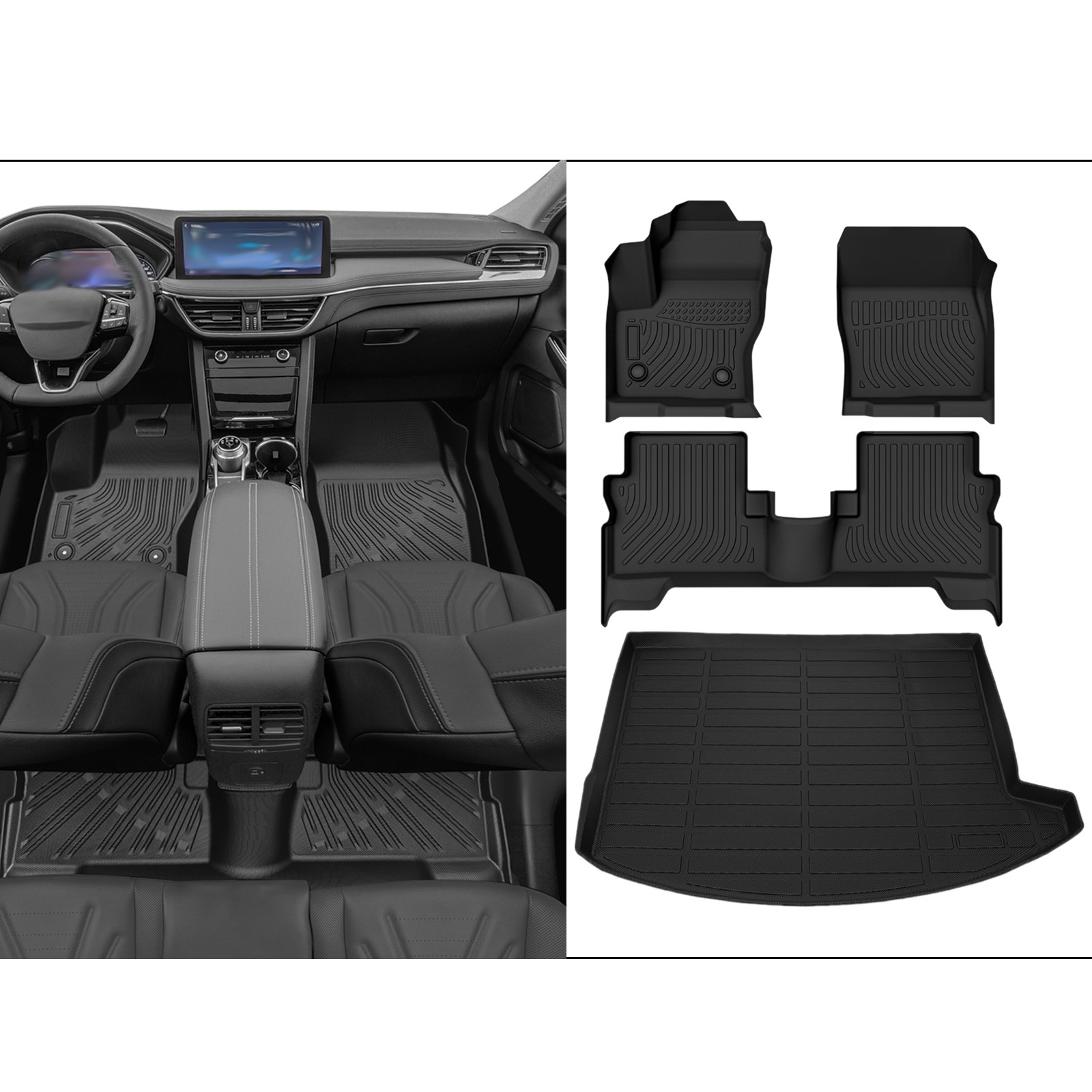 TPE Front & Rear Floor Mats / Trunk Cargo Liners Set For 2013-2019 Ford Escape