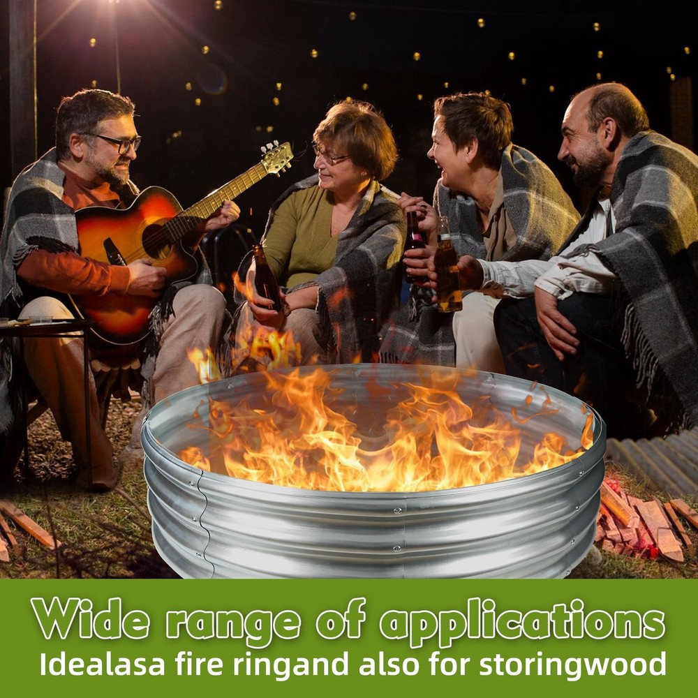 4FT Diameter Camp Fire Ring Pit, Large Round Galvanized Steel Fire Pit, Heavy...